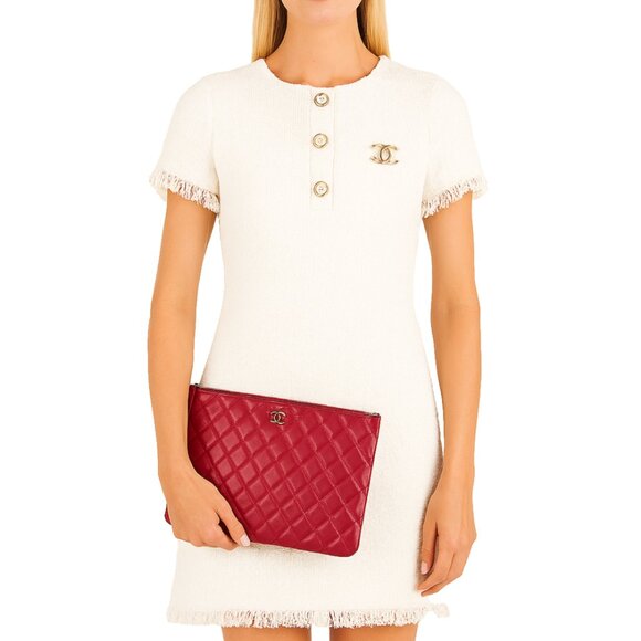 CHANEL Lambskin Pouch Clutch Leather Medium O Case Quilted Matelasse CC Dust Bag - Picture 2 of 16